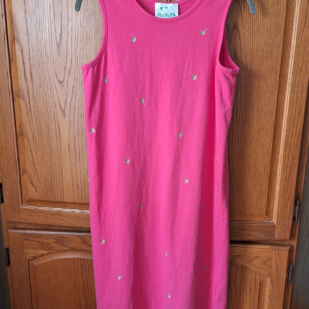 Quacker Factory Pink Maxi Dress Palm Trees X-Small